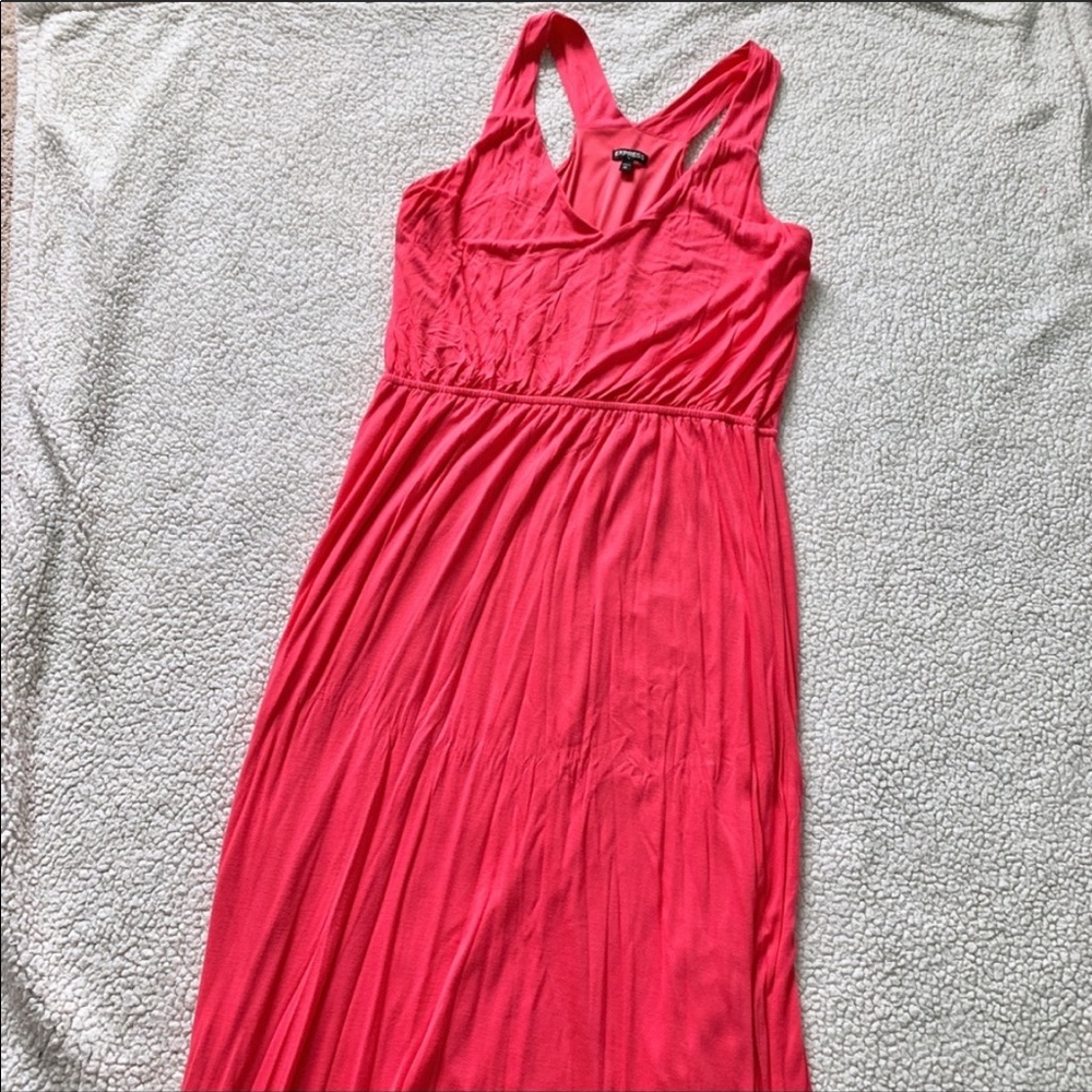 Express Coral Banded Waist Racerback Maxi Dress